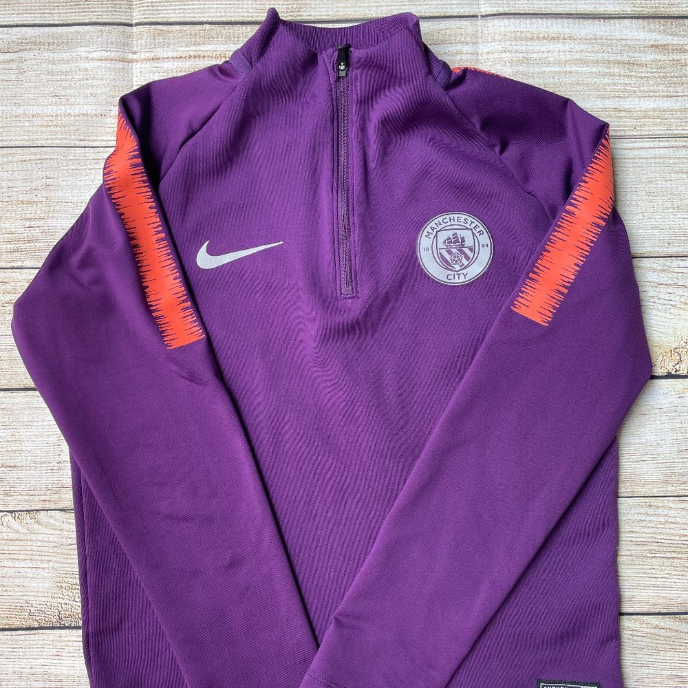 Nike Manchester City Squad Drill Football Soccer Sweatshirt Purple 1/4 Zip M